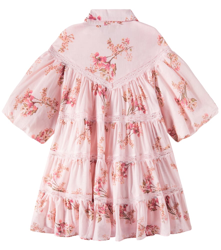 Floral tiered cotton shirt dress
