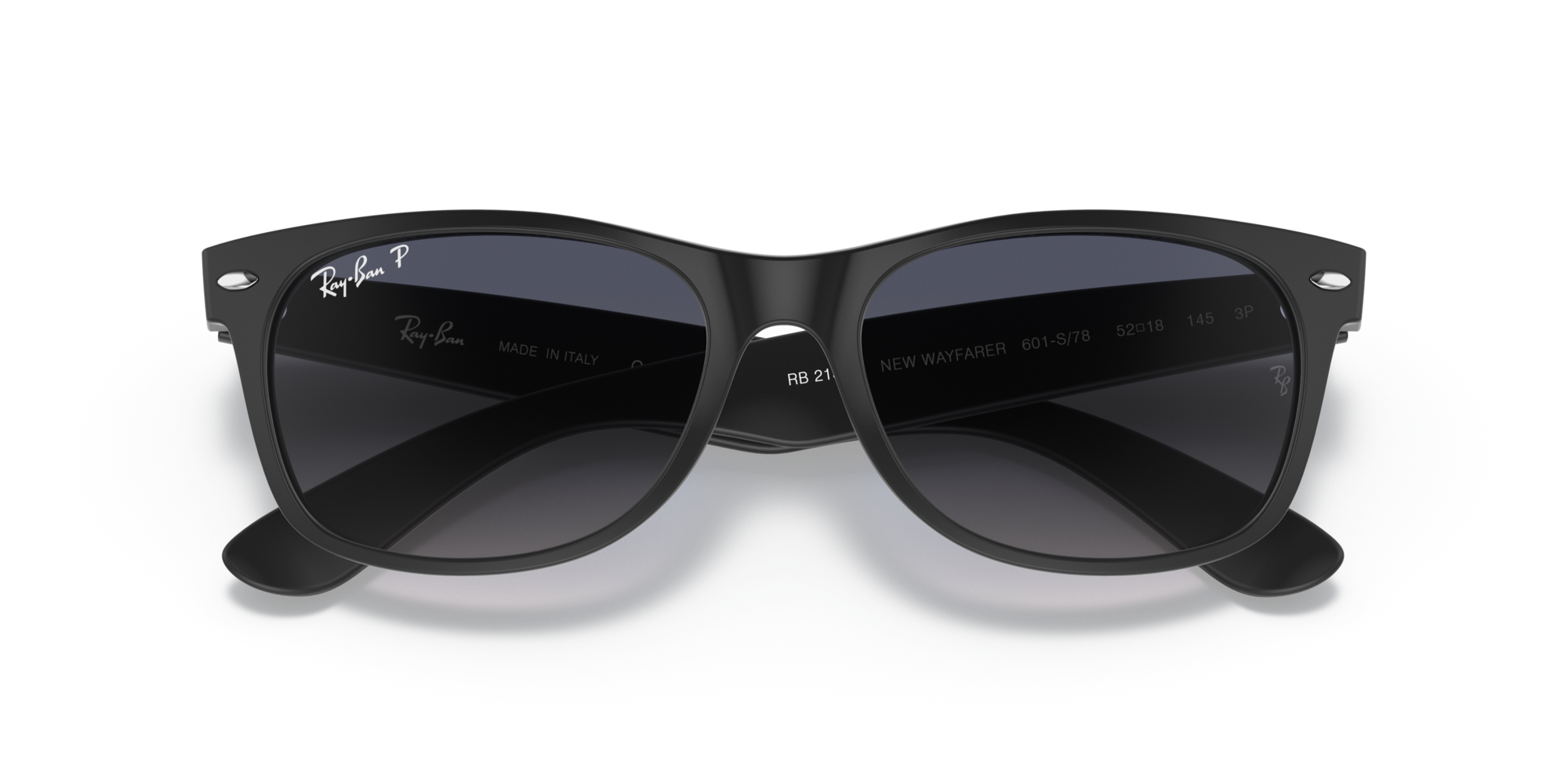 Ray - Ban Unisex Ray - Ban RB2132F NEW WAYFARER LOW BRIDGE FIT 601S78 Sunglasses Nylon Black Blue Squared Polarized Shaded