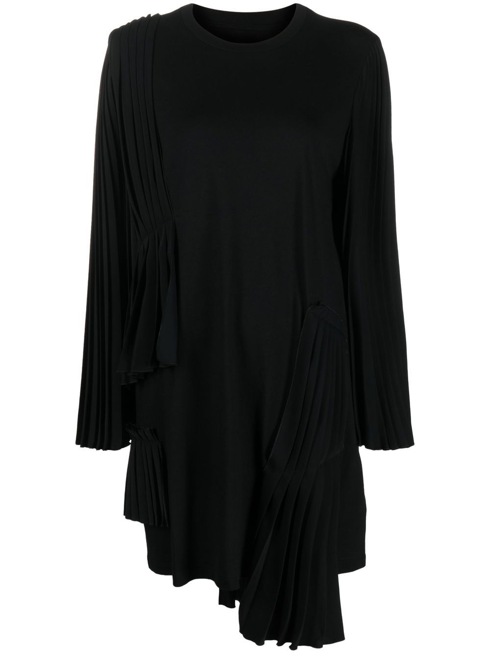 Pleated asymmetric cotton dress - Black