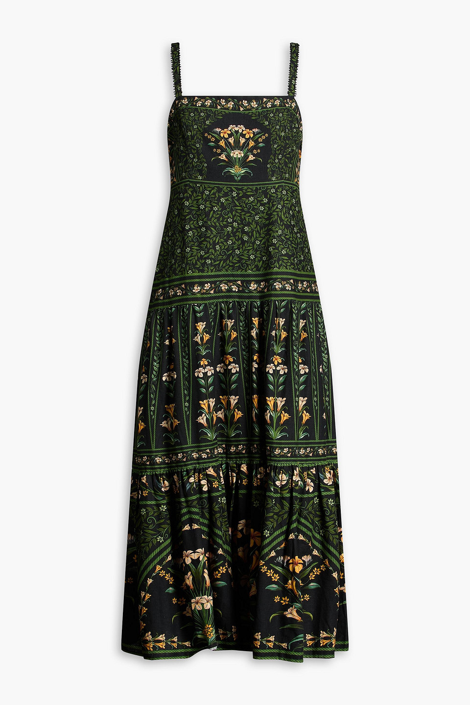 Floral-print linen-blend midi dress