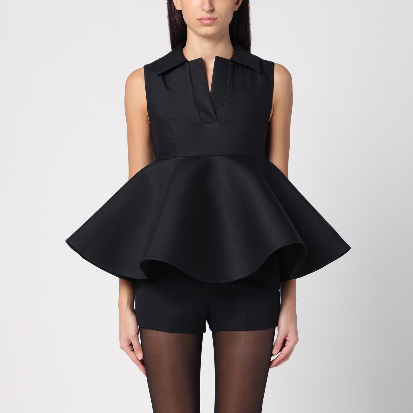 Black Wool And Silk Spalla Top