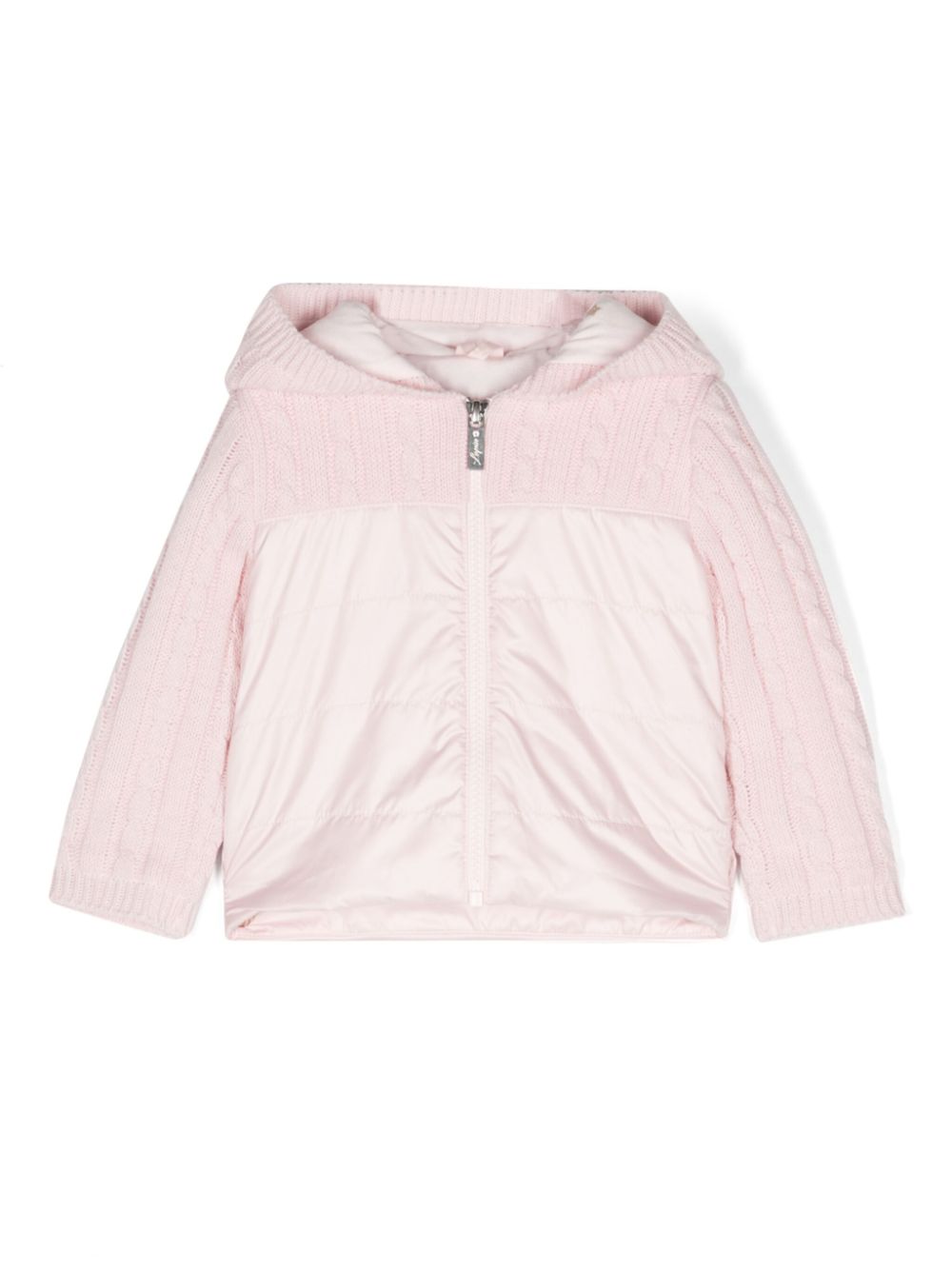 Cable-knit hooded puffer jacket - Pink
