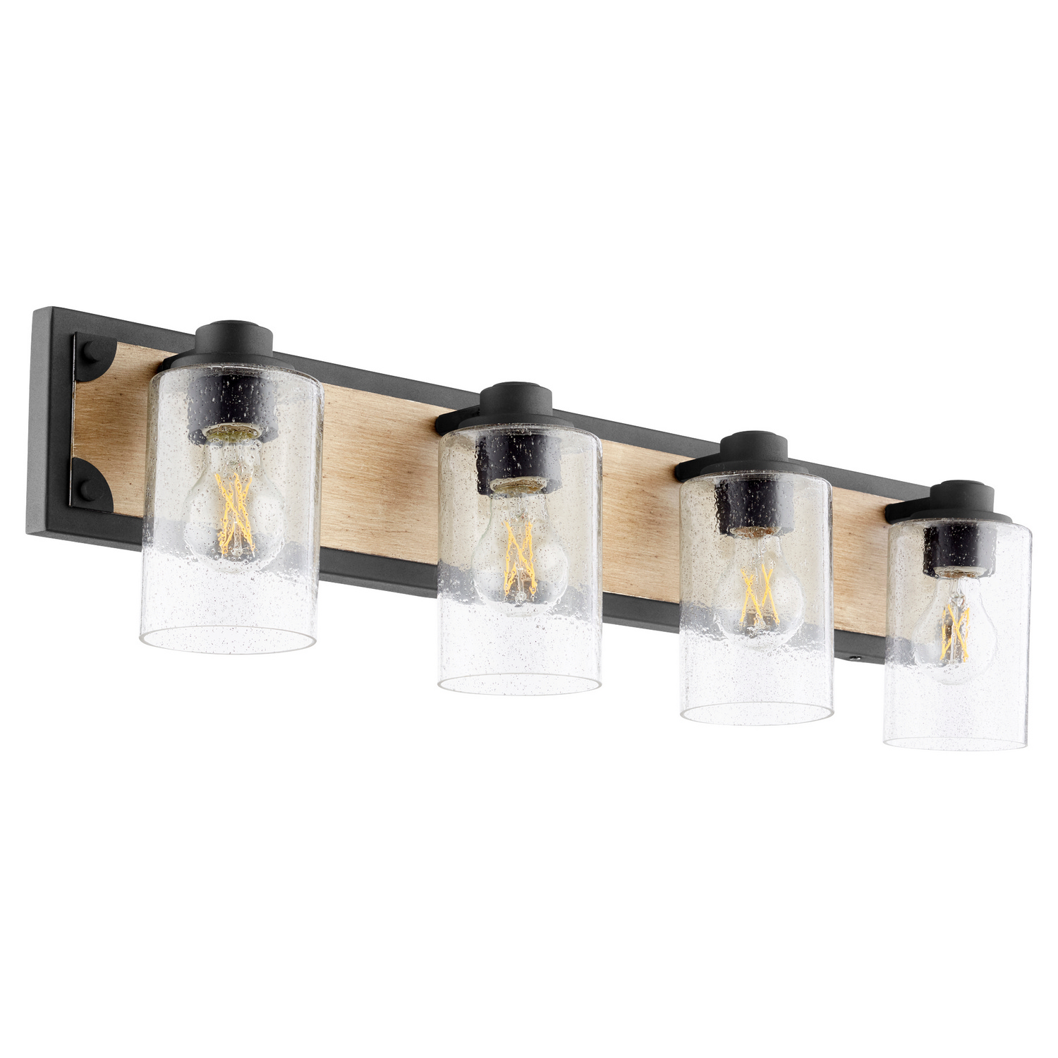 5143 Corner Detail Brackets 4-Light Bathroom Vanity Light in Textured Black w with Driftwood finish