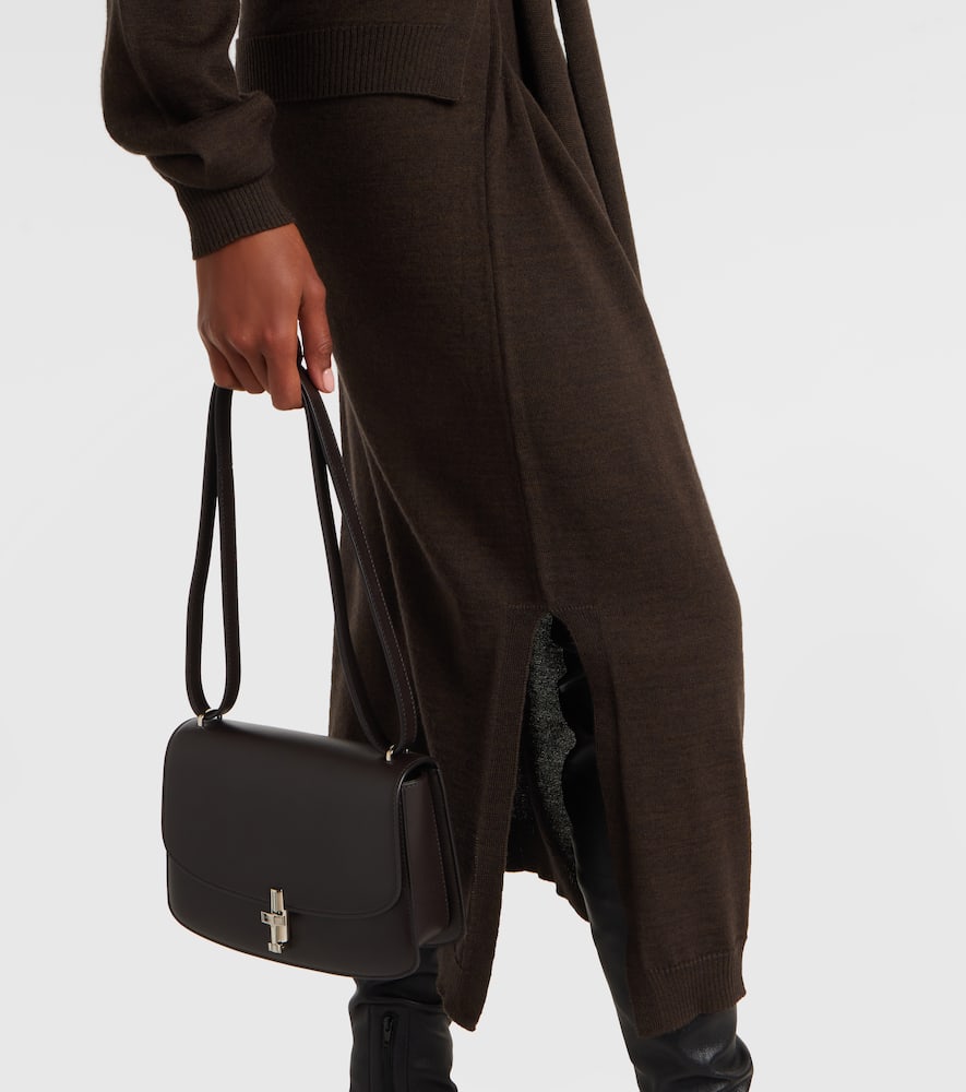 Turtleneck wool-blend midi dress