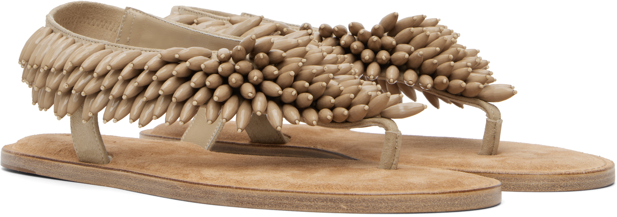 Beige Suede & Beads Sandals