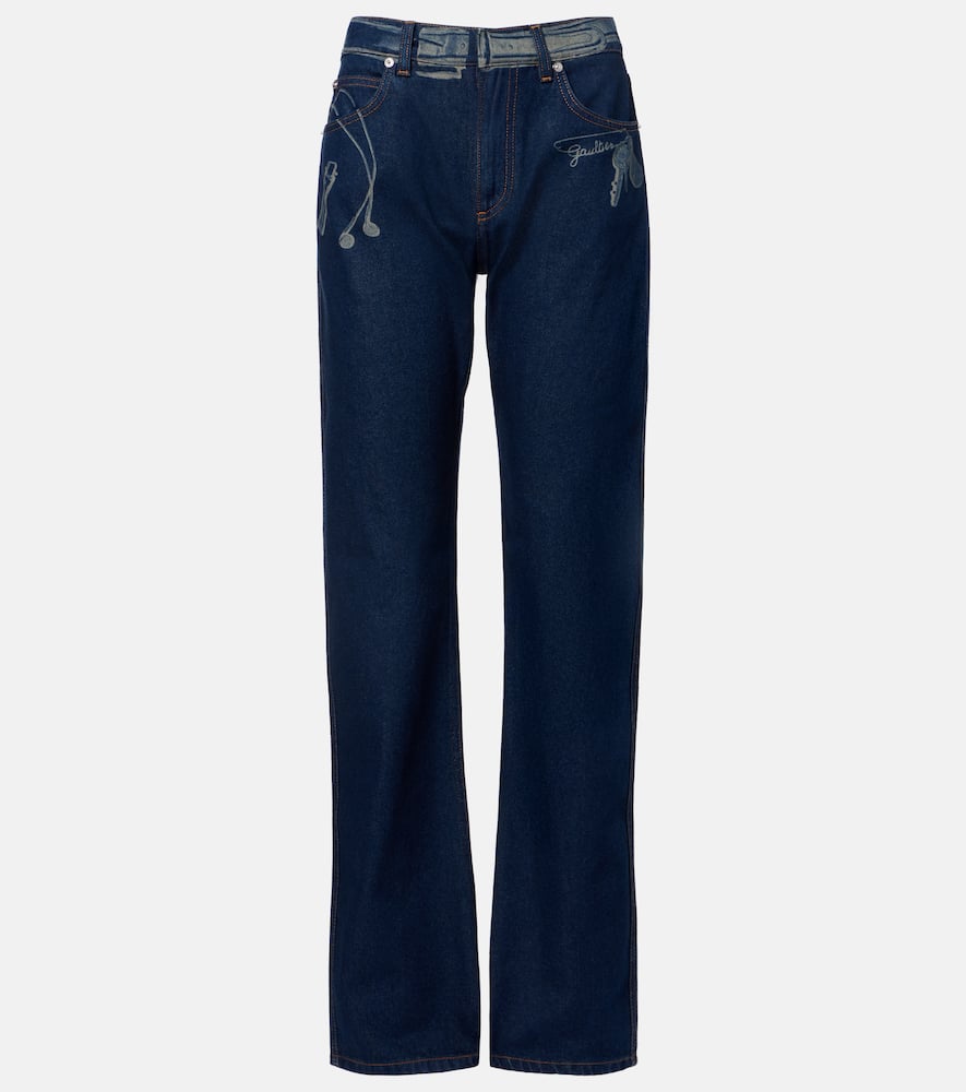 Printed mid-rise wide-leg jeans