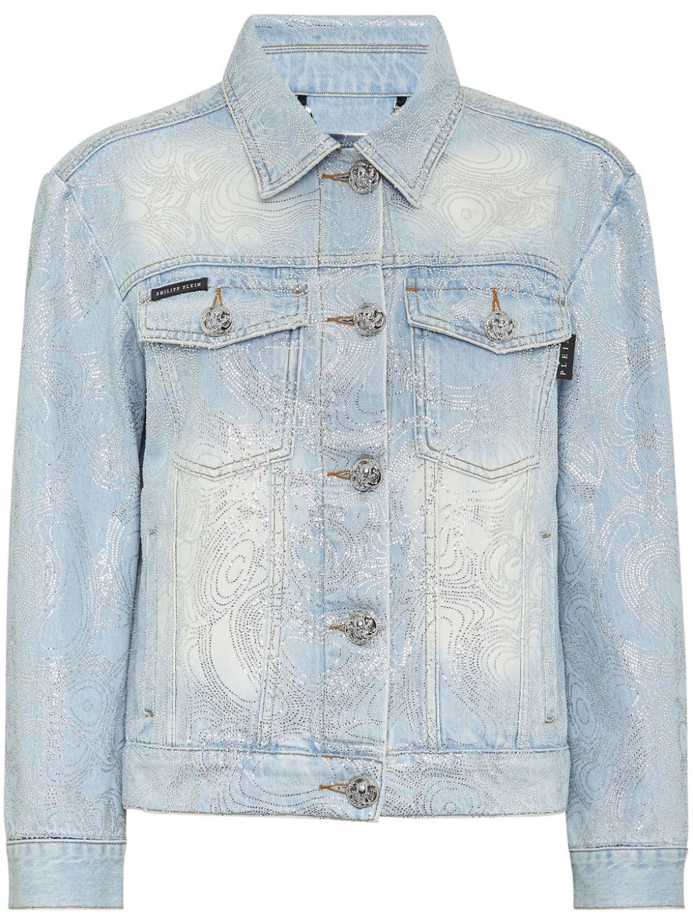 Teddy bear-appliqué denim jacket - Blue