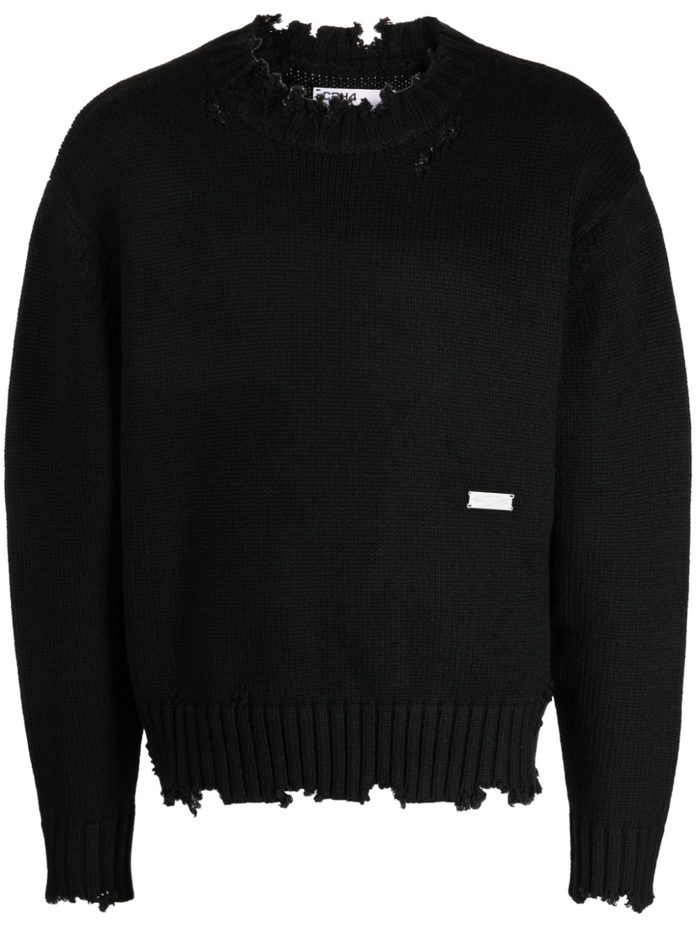 Logo-plaque distressed-finish jumper - Black
