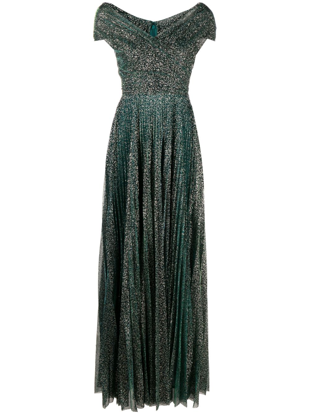 Beaded off-shoulder voile gown - Green