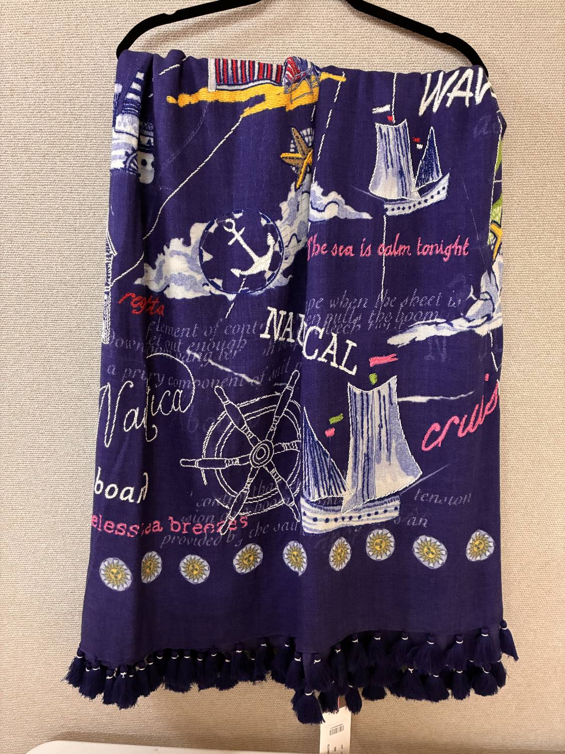 Embroidered Scarf In Blue Multi