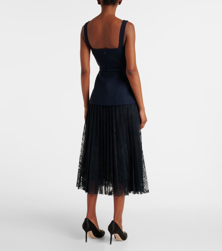 Cotton-blend tweed and guipure maxi dress