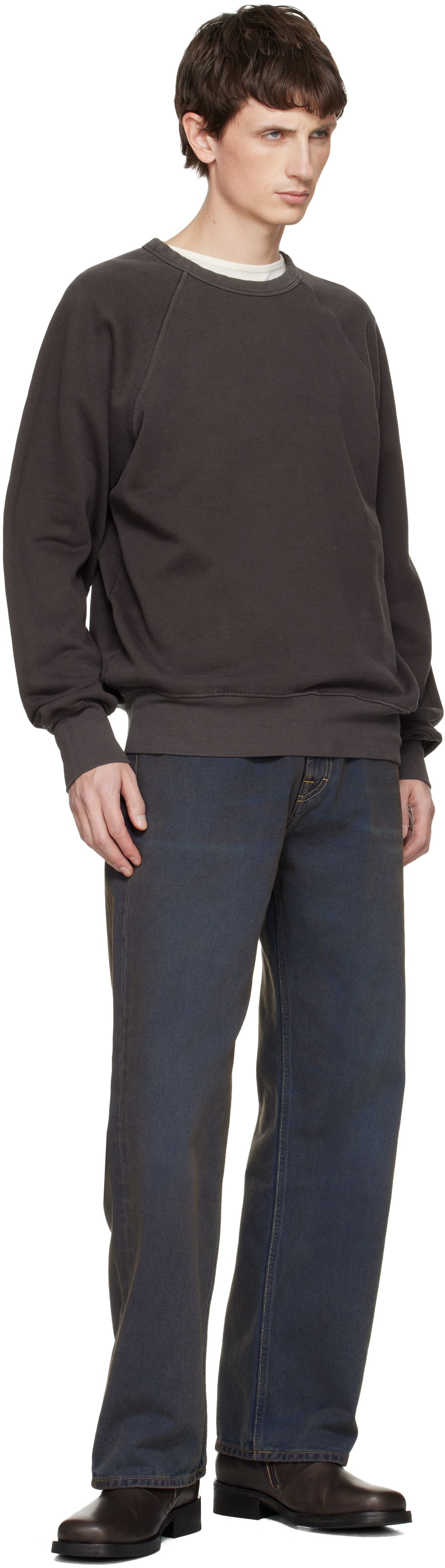 Gray Heavyweight Binded Neck Raglan Sweatshirt