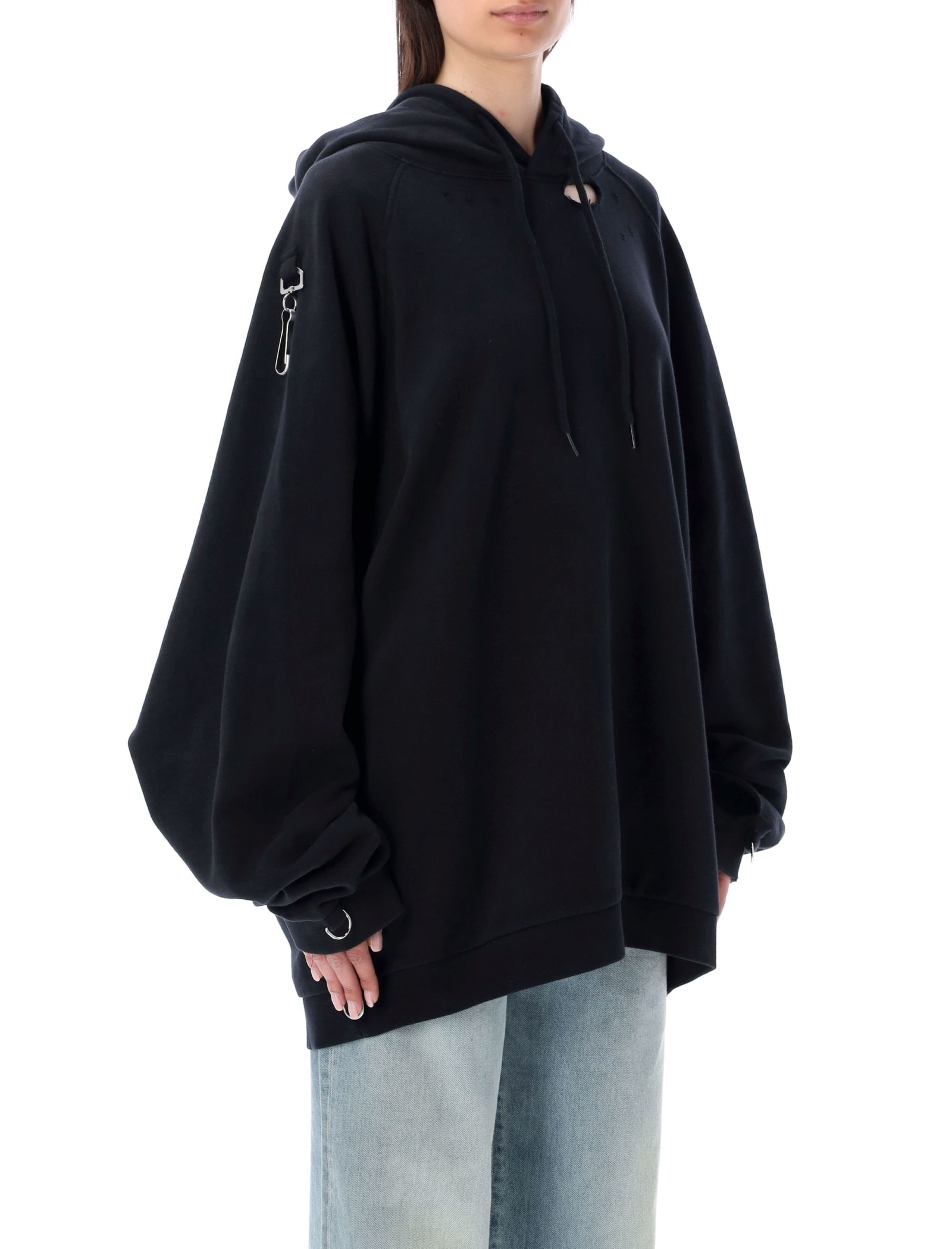 Washed Big Fit Hoodie With Clasp And Patch