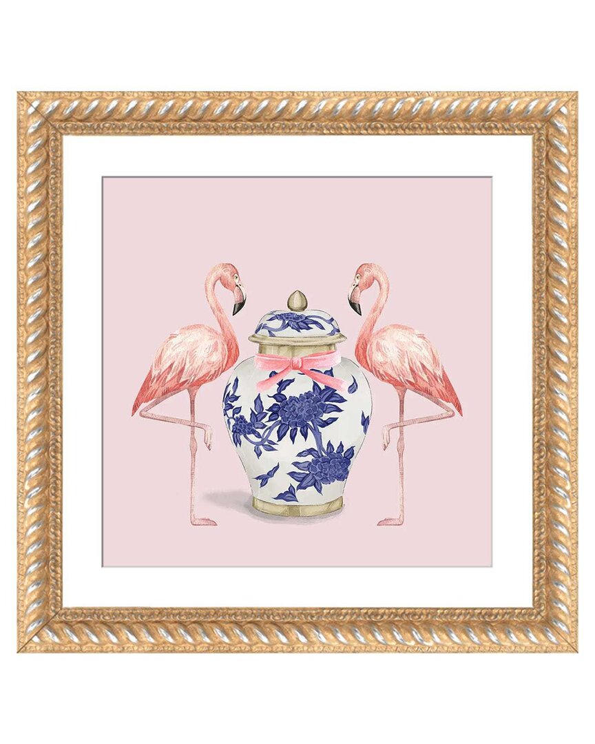 Chinoiserie Flamingos On Pink With Ginger Jar By Green Orchid Boutique Wall Art