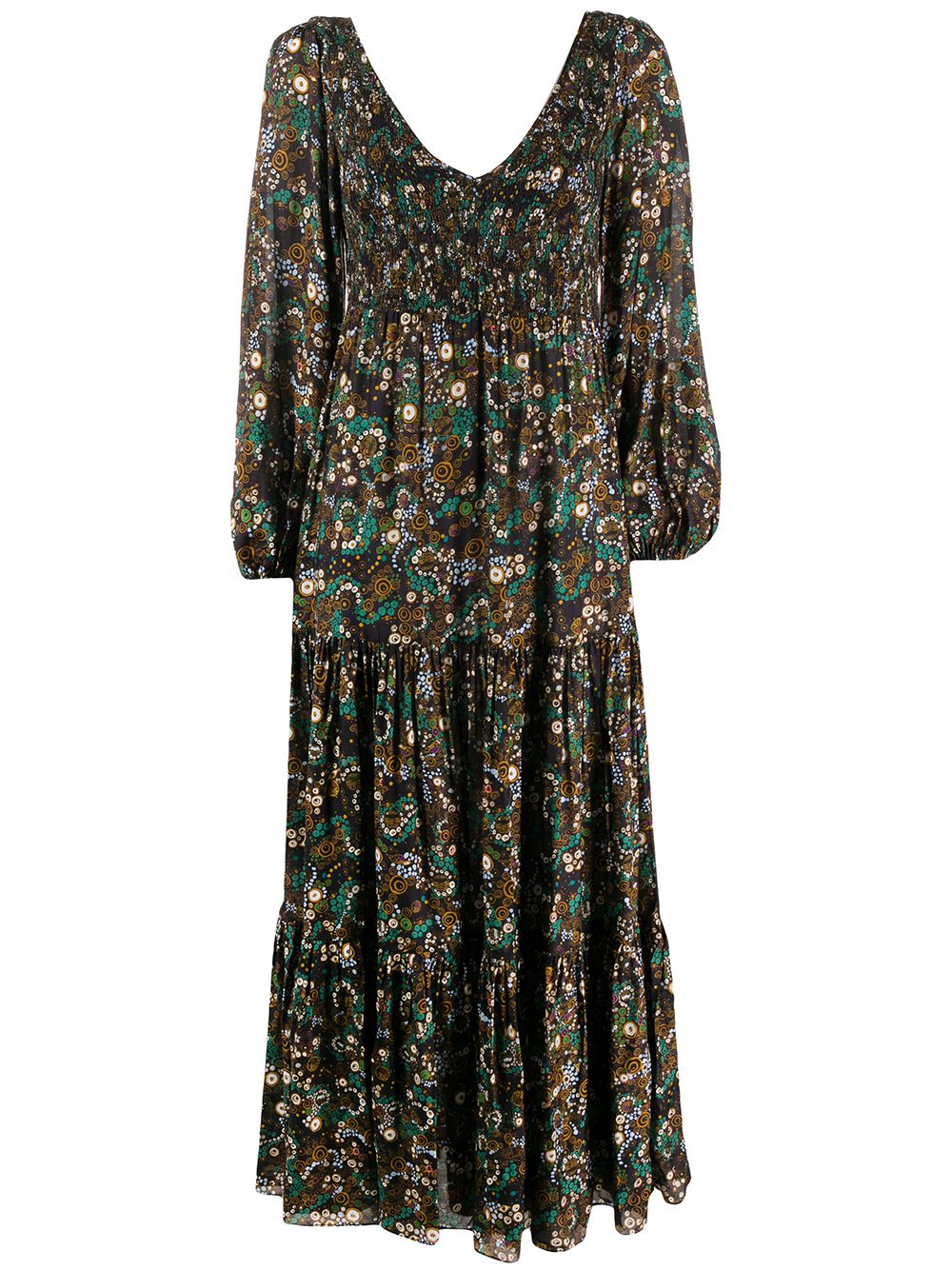 Lottie Klimt Wave-print tiered dress - Black