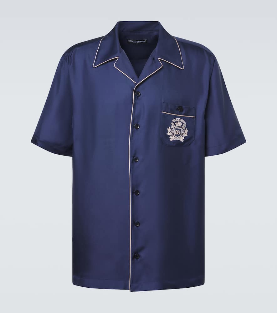 Logo silk satin bowling shirt