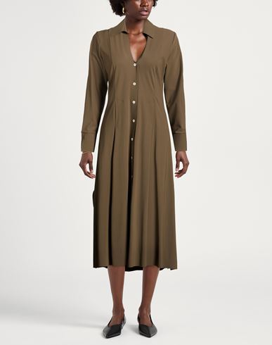 Woman Midi dress Military green Size 8 Nylon, Elastane