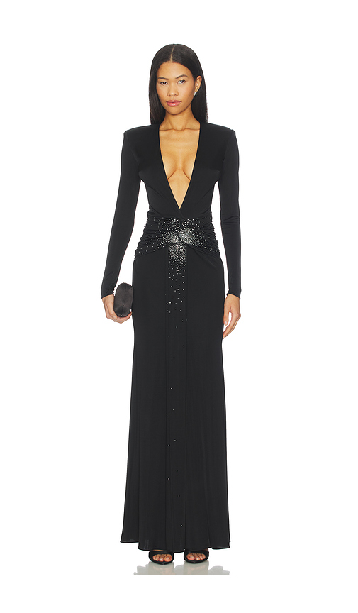 The New Arrivals by Ilkyaz Ozel Azure Crystal Embellished Maxi Dress in Black. 34/2. Also /4, 38/6
