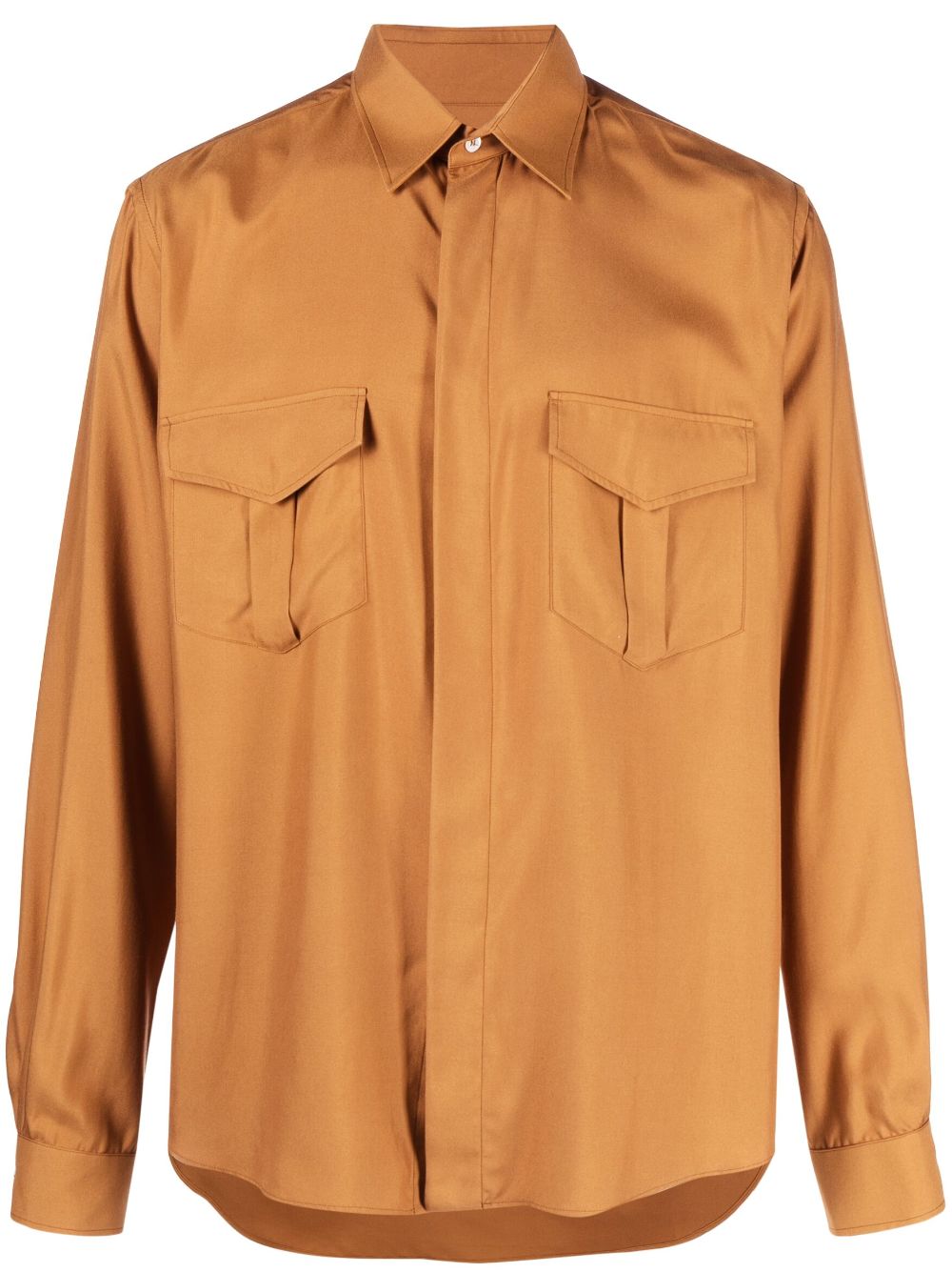 Pointed-collar silk shirt - Brown
