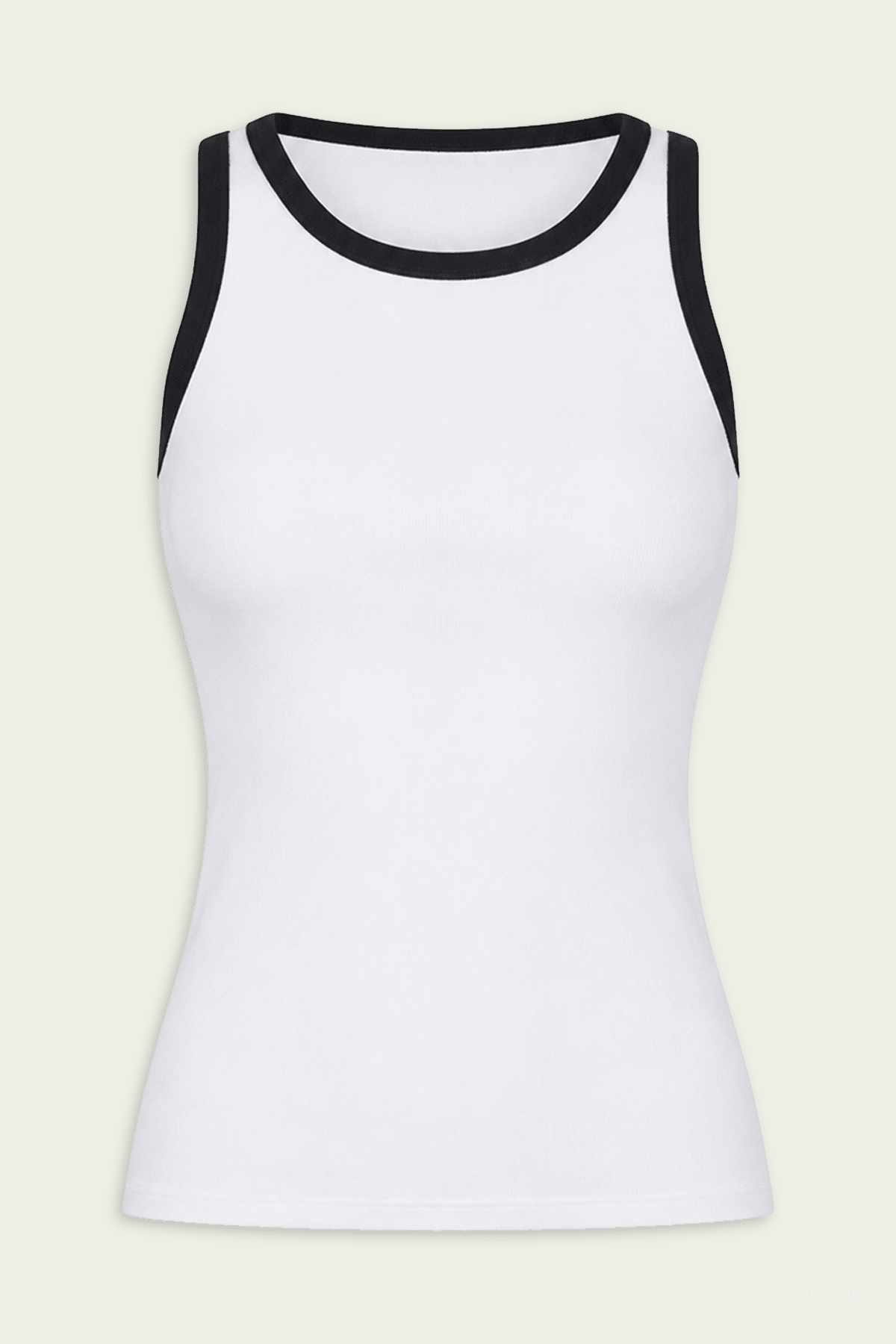 Cotton Ringer Tank in White Black