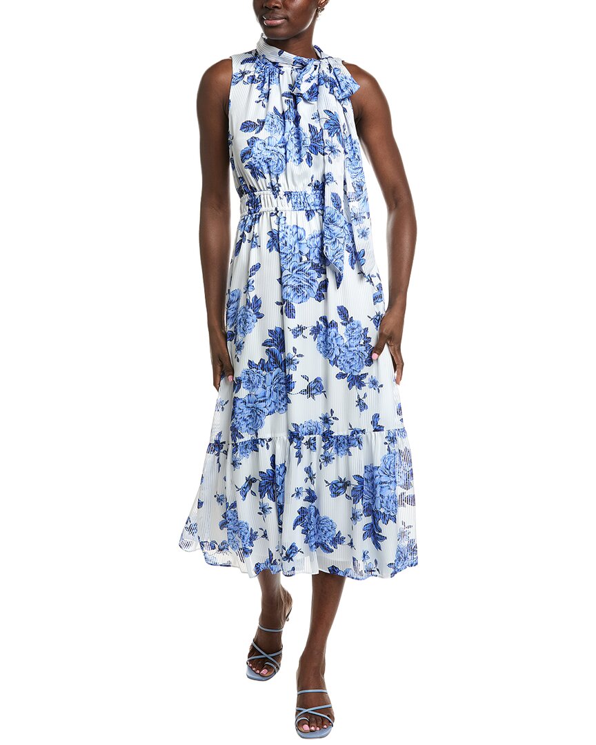Tied Mock Neck Tiered Midi Dress