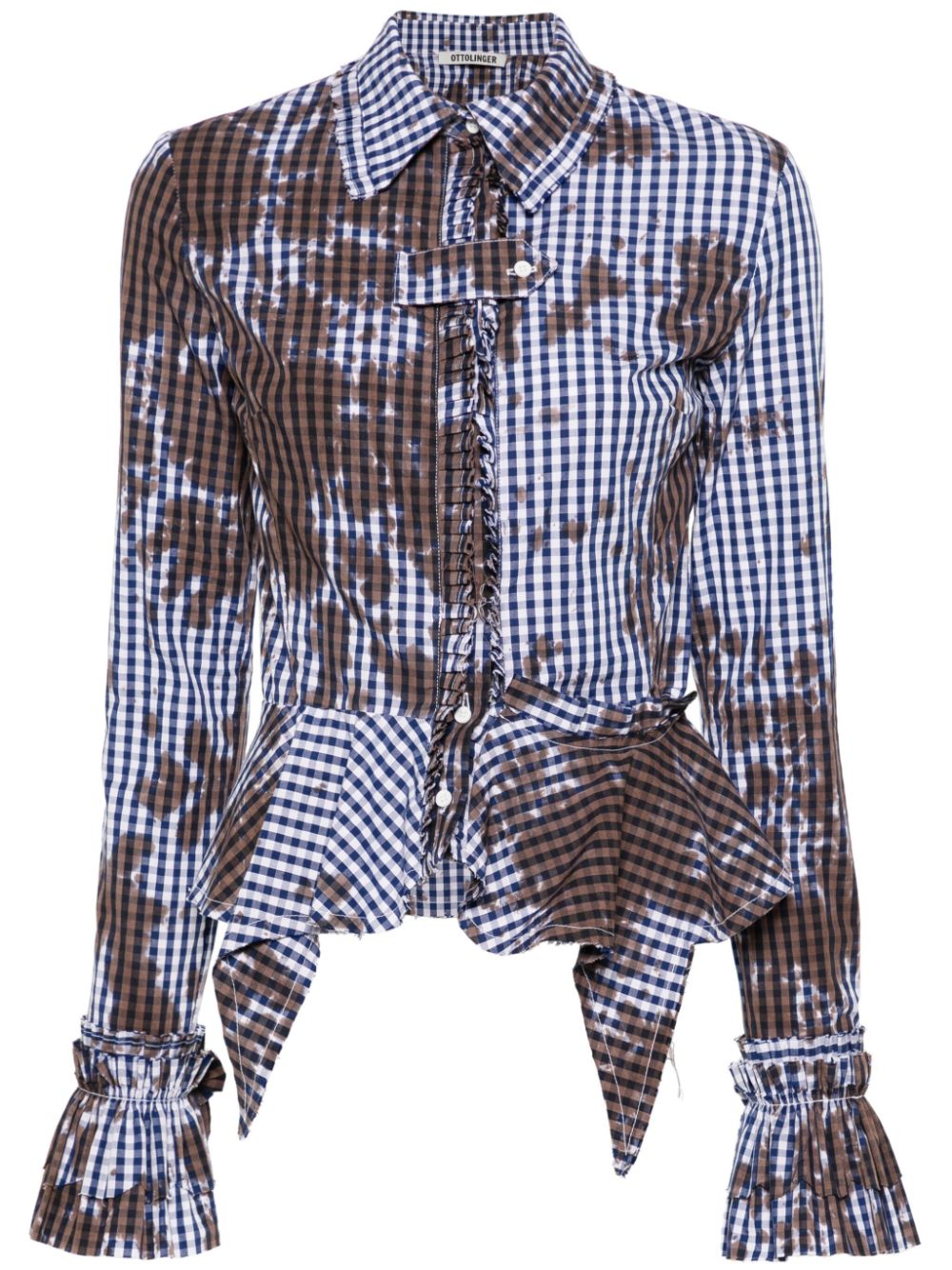 Stained gingham ruffled shirt - Blue