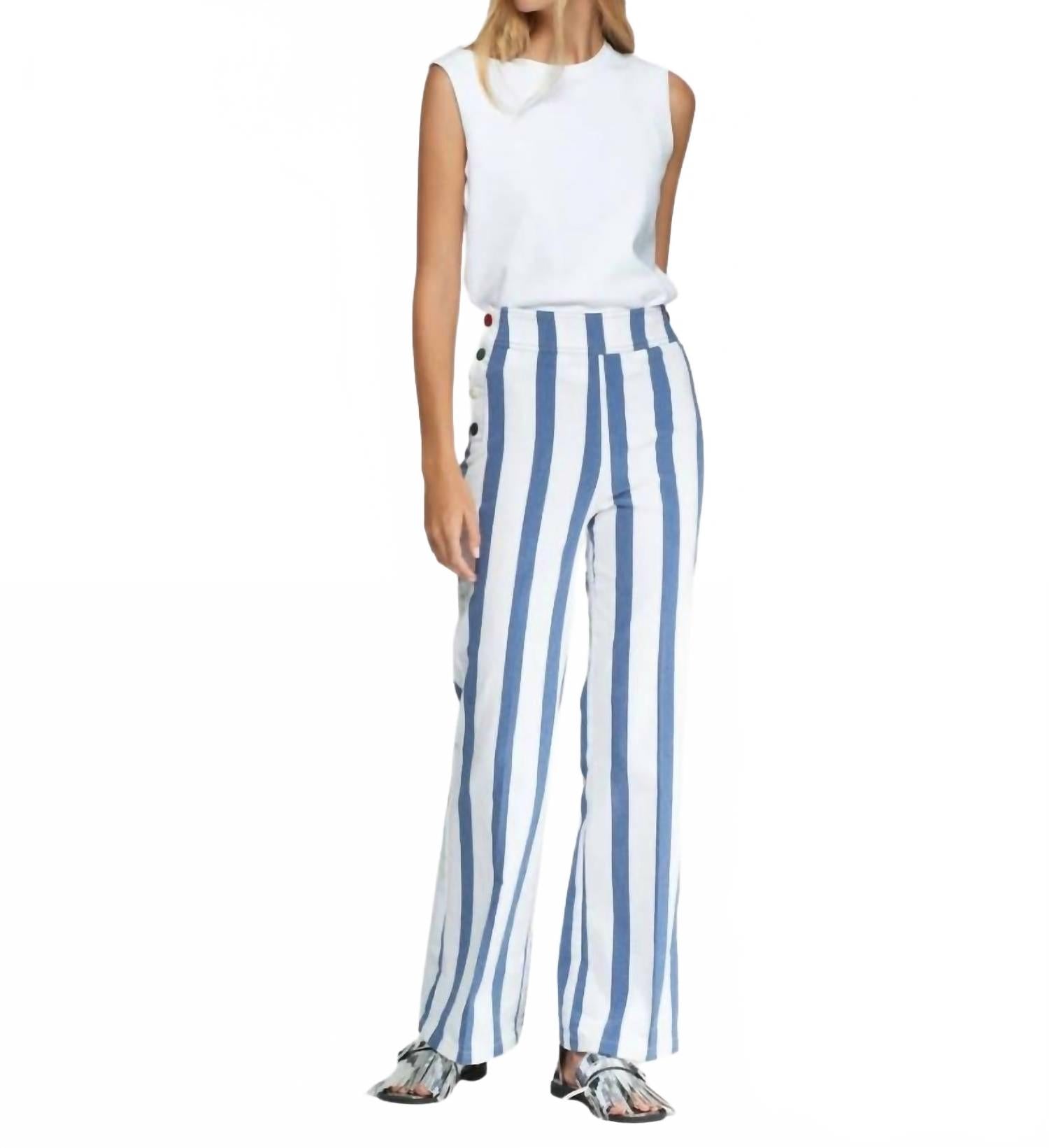 Striped Straight Trousers In Blue/white