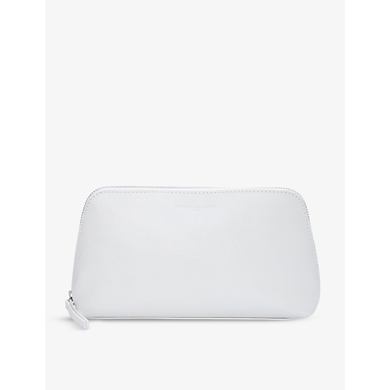 White Logo-embossed Leather Make-up bag 