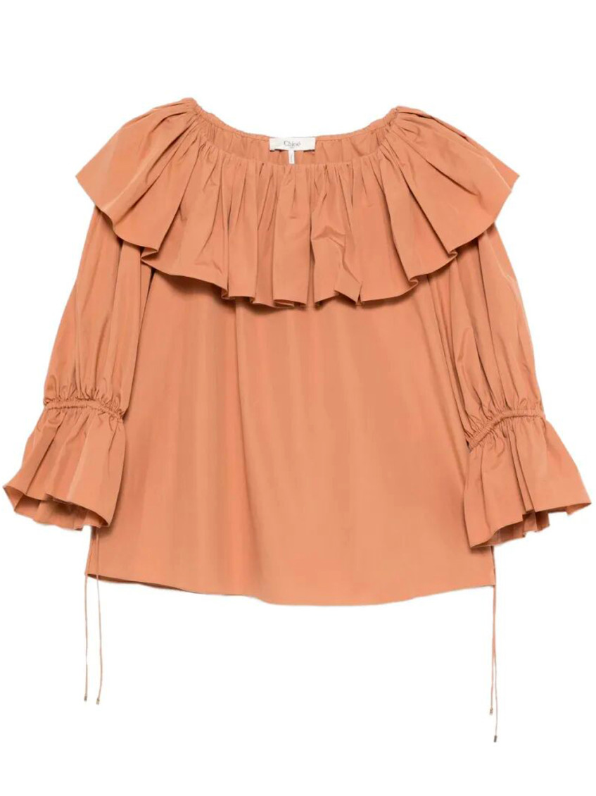 Orange Round Neck Ruffled Top