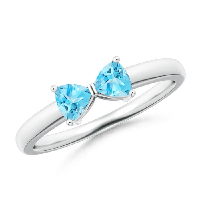 Angara 0.58 Carat Two Stone Trillion Swiss Blue Topaz Bow Tie Ring in Platinum