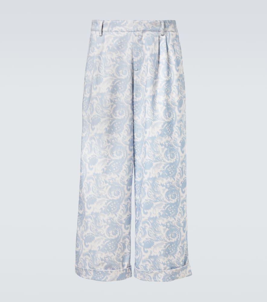 Printed cotton-blend wide-leg pants