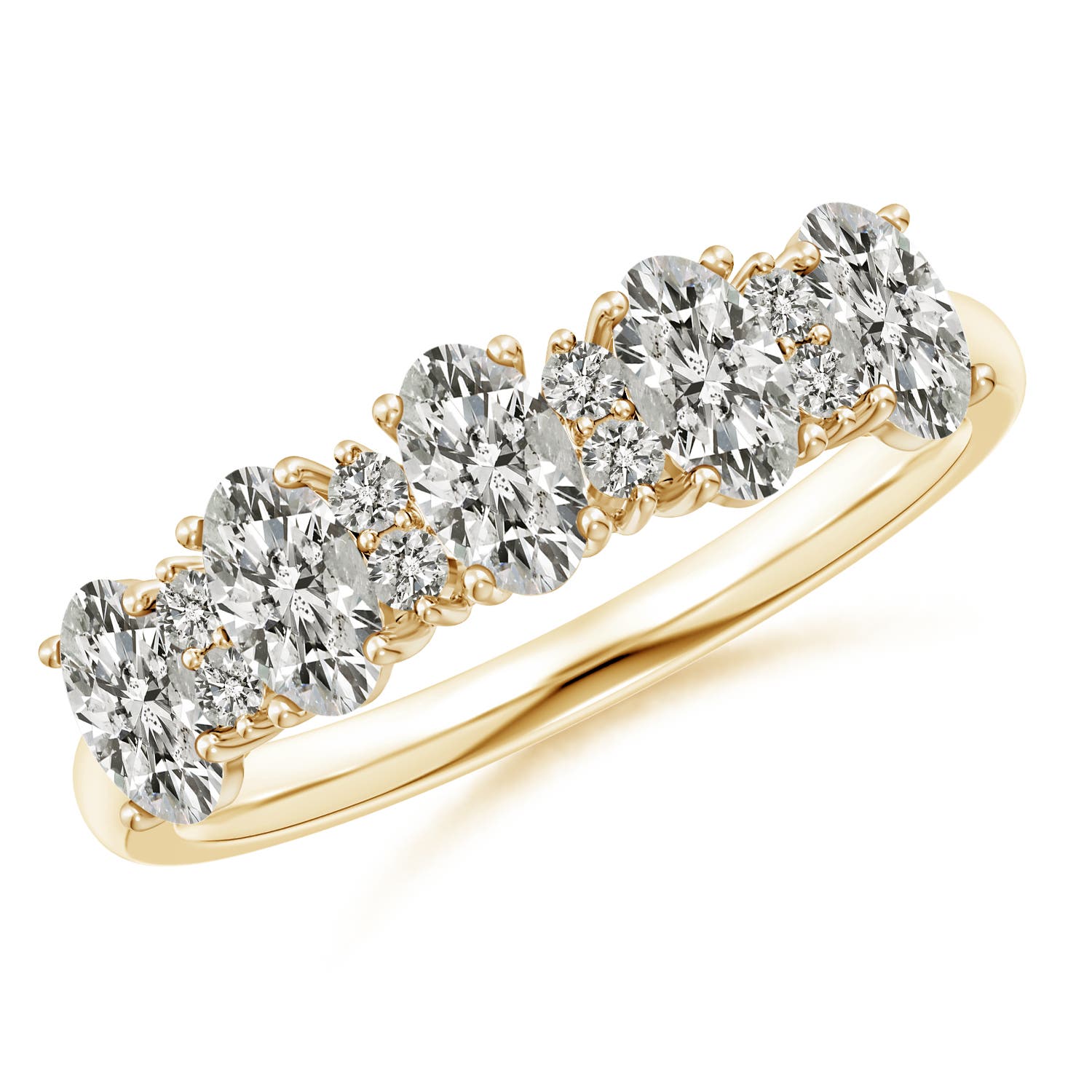 Angara 1.05 Carats Five Stone Oval Diamond Wedding Ring with Accents in 18K Yellow Gold