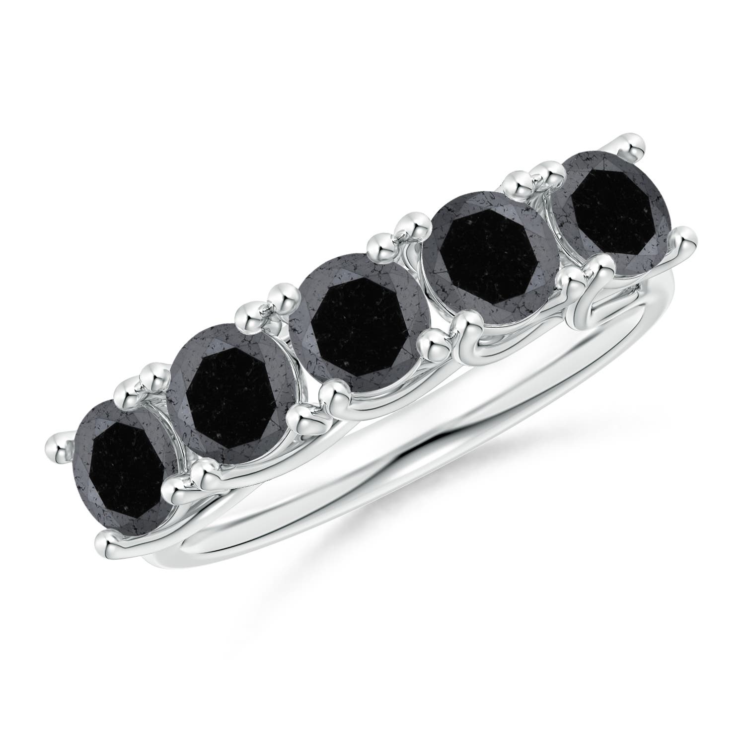 Angara 2.5 Carats Half Eternity Five Stone Enhanced Black Diamond Wedding Ring in 18K White Gold