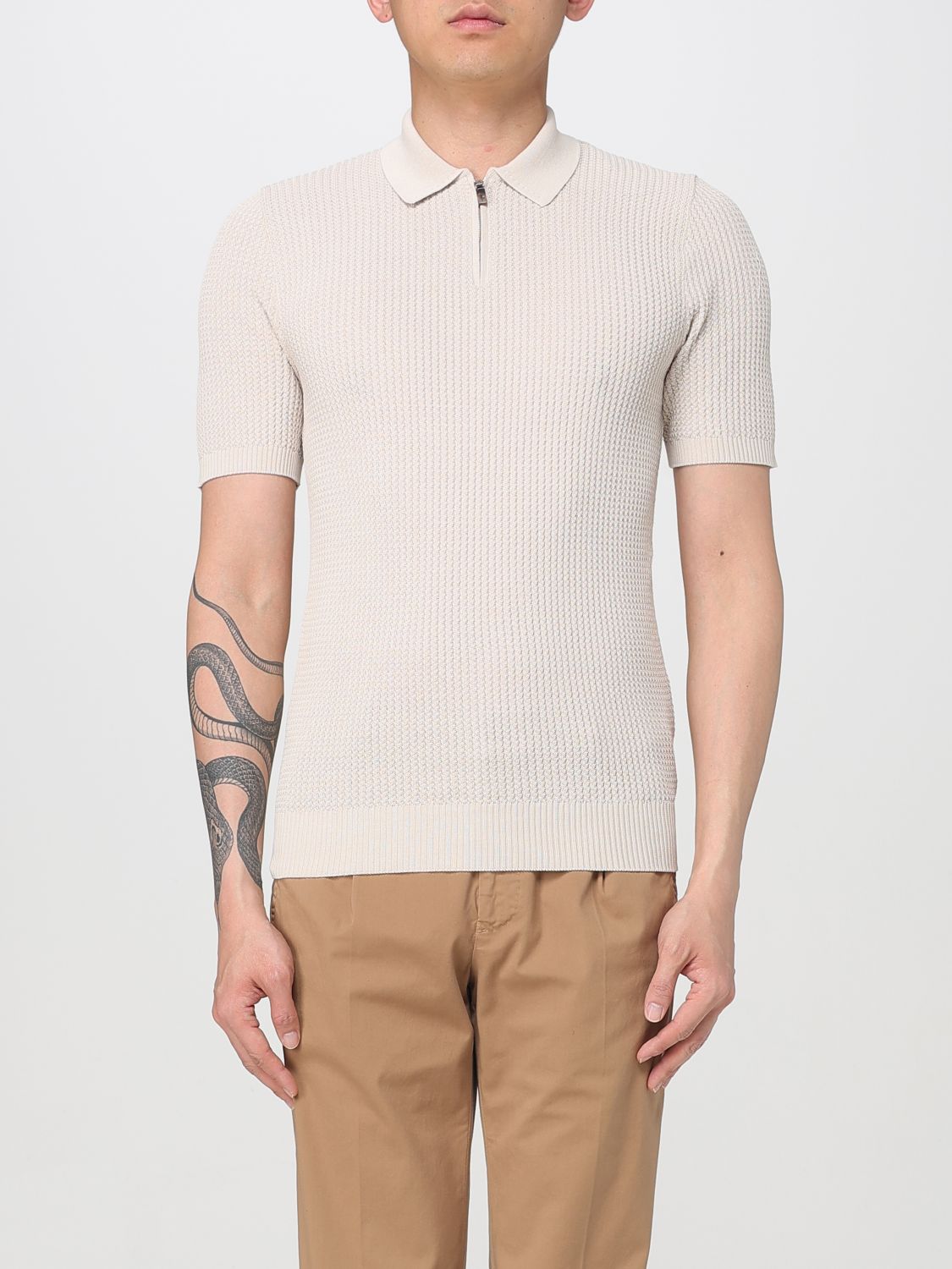 Ribbed-knit polo shirt - Blue