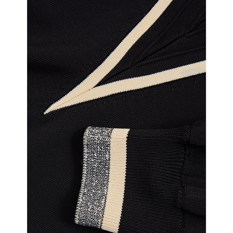 Womens Black/cream Faith Contrast-trim Stretch-woven Top S
