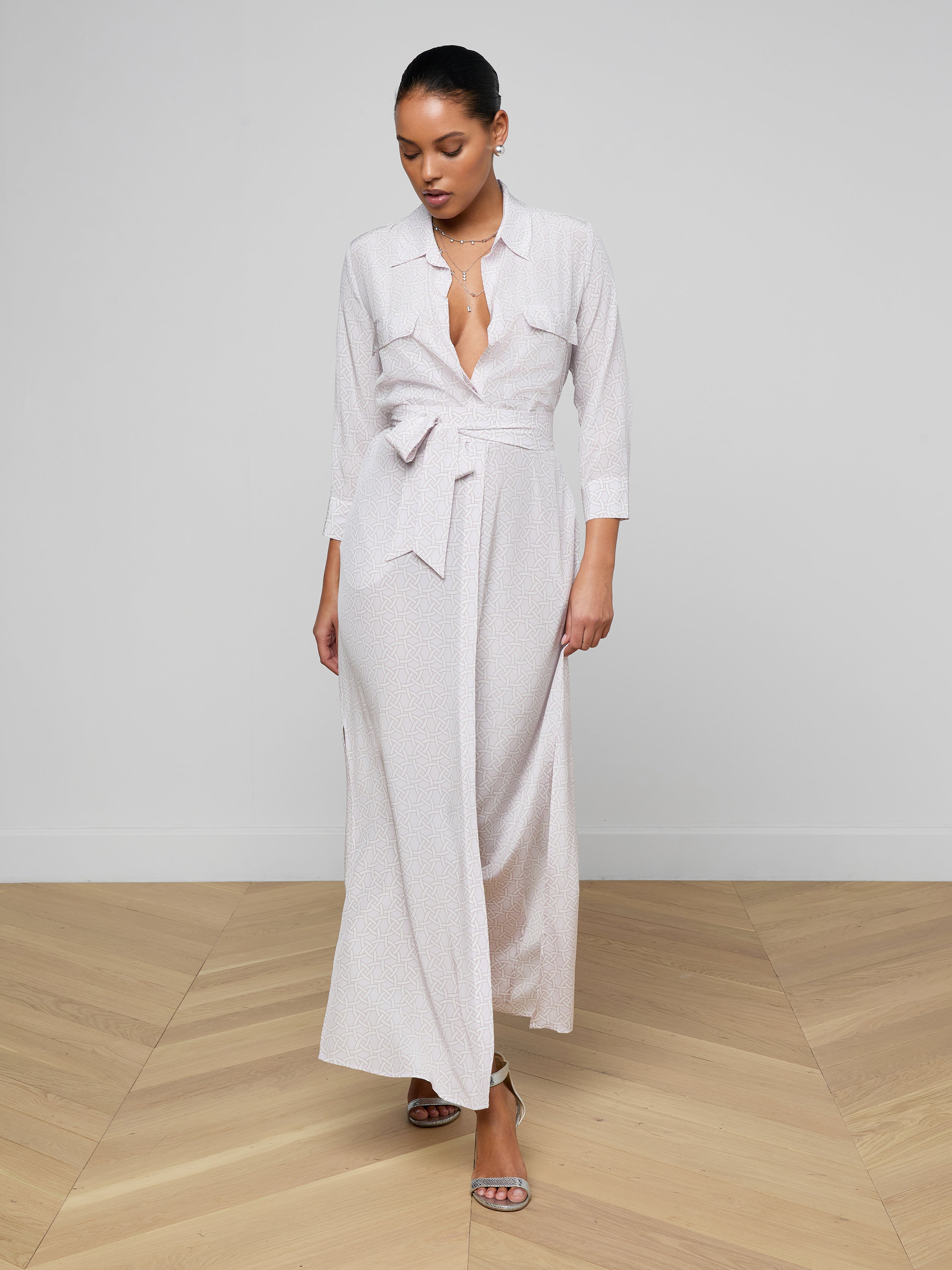 Cameron Silk Shirt Dress In Icy Lilac Linked Geo