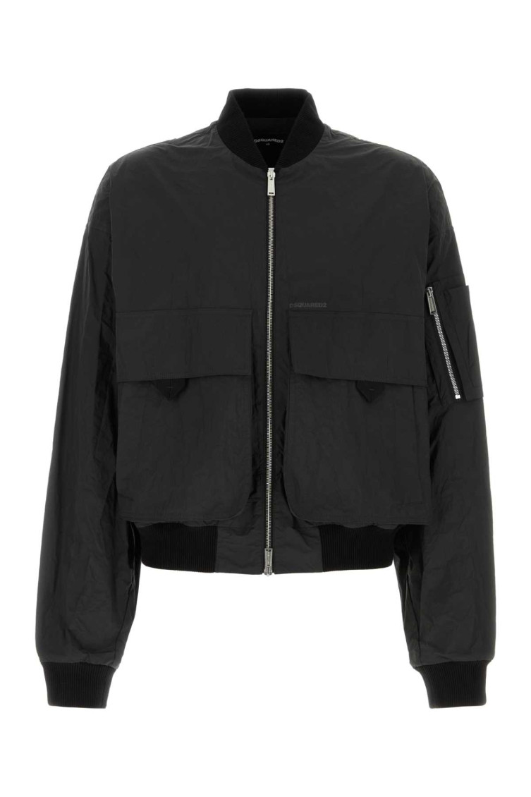 Black Polyester Blend Bomber Jacket