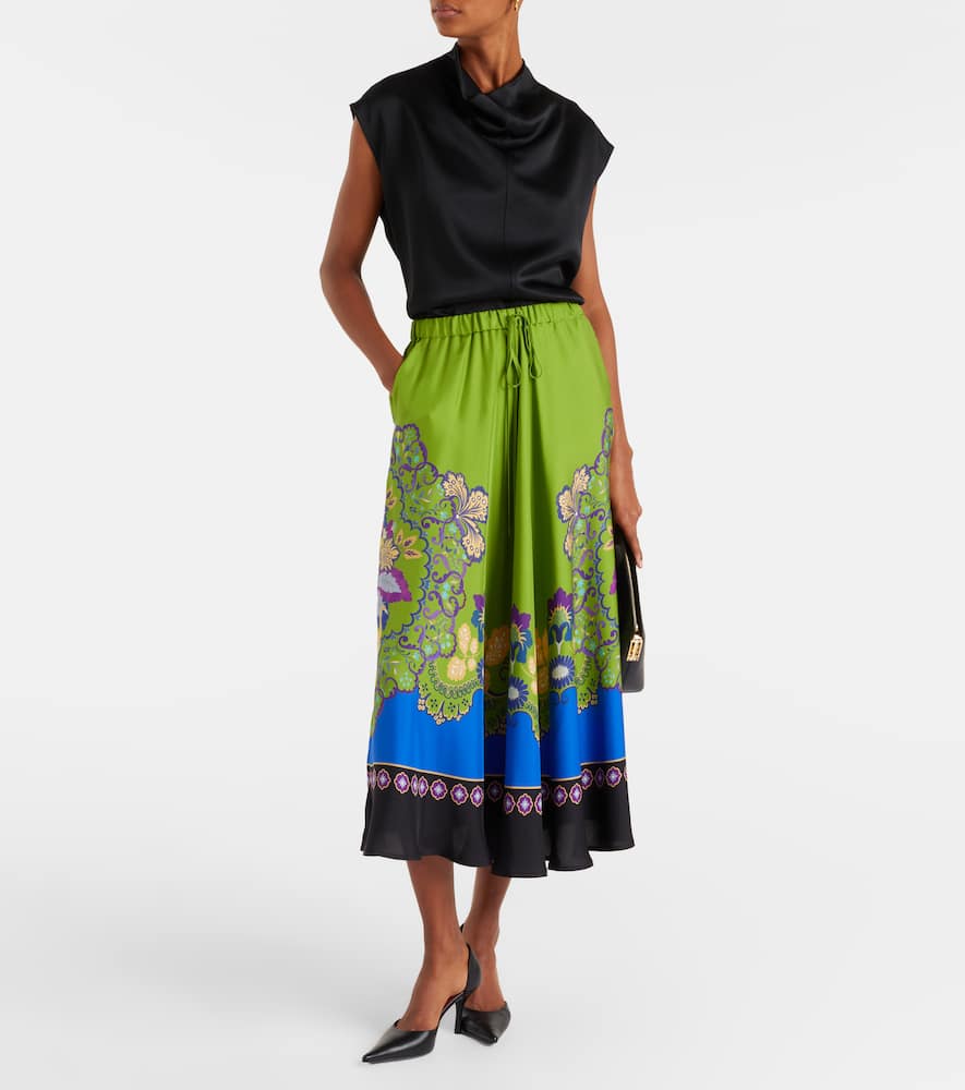 Printed silk midi skirt
