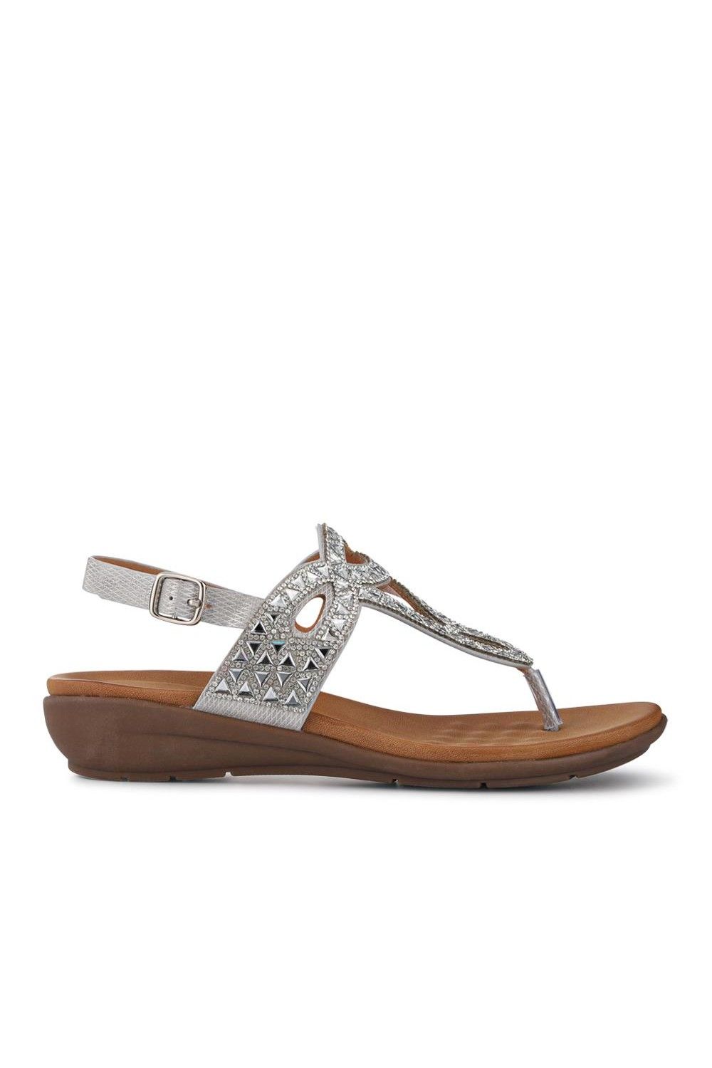 Pavers Women's Slingback Toe Post Sandals in Metallic Silver