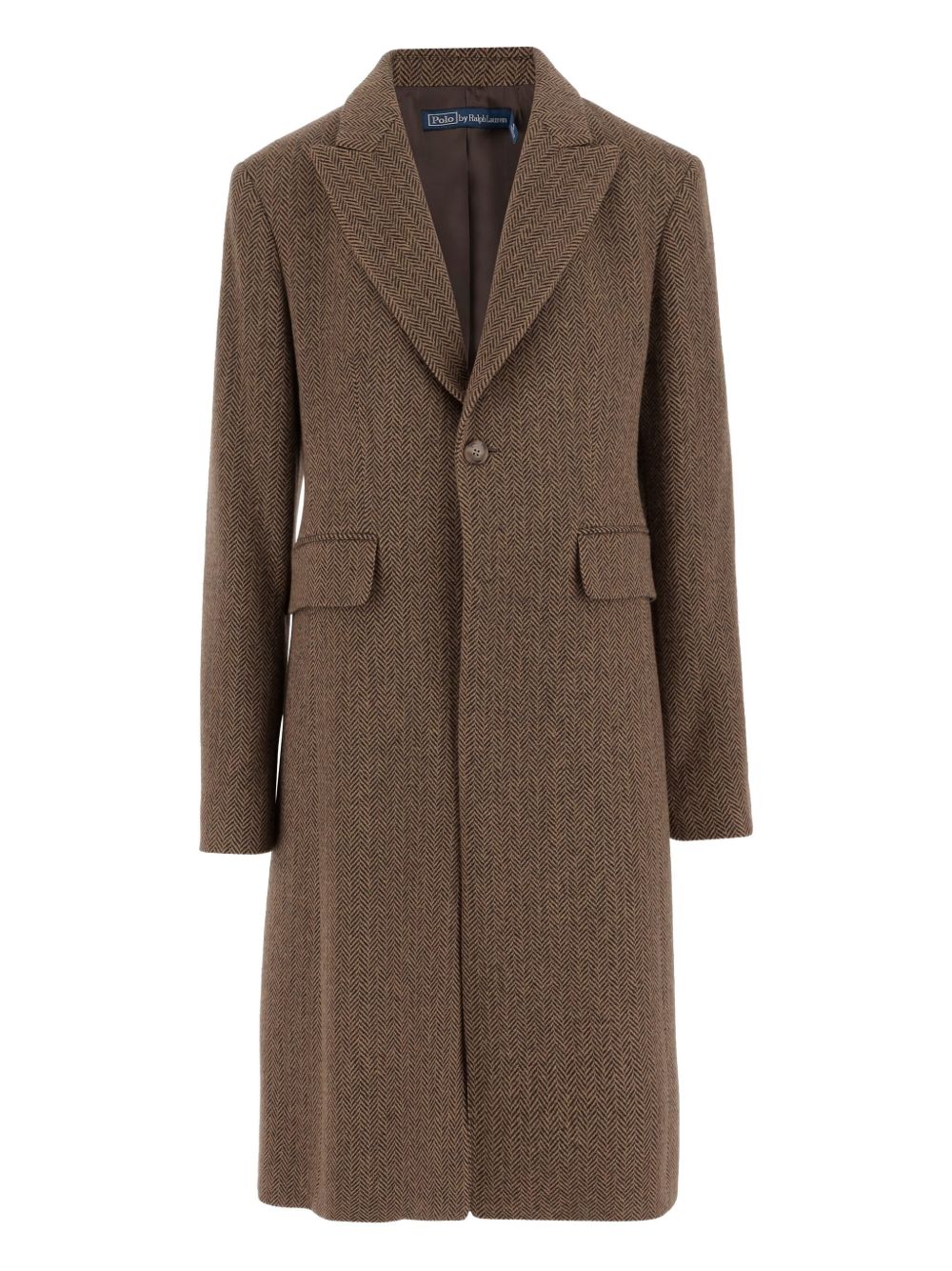 Herringbone single-breasted coat - Brown