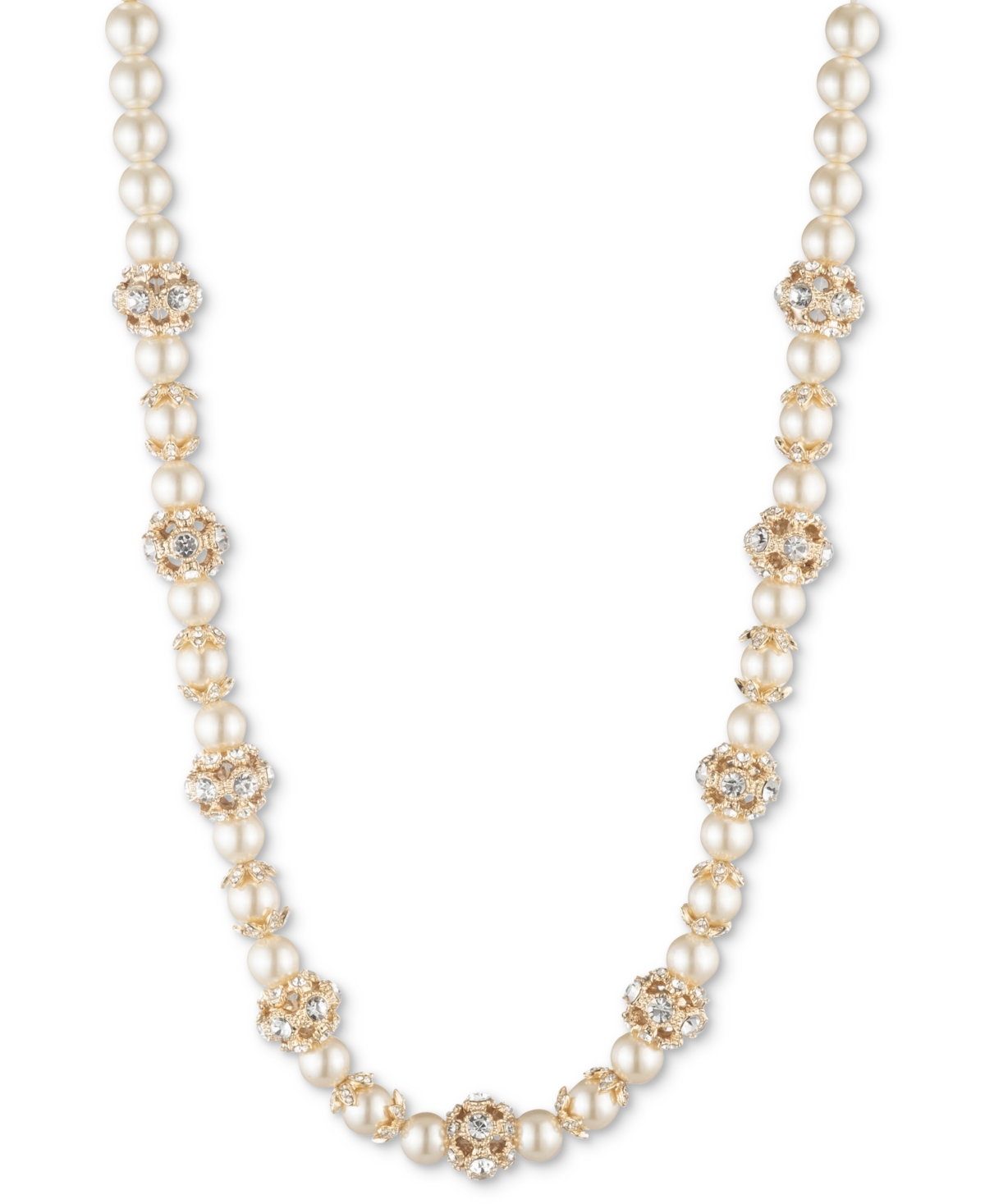 "Gold-Tone Imitation Pearl & Crystal Button Station Necklace, 16"" + 3"" extender - Gold"