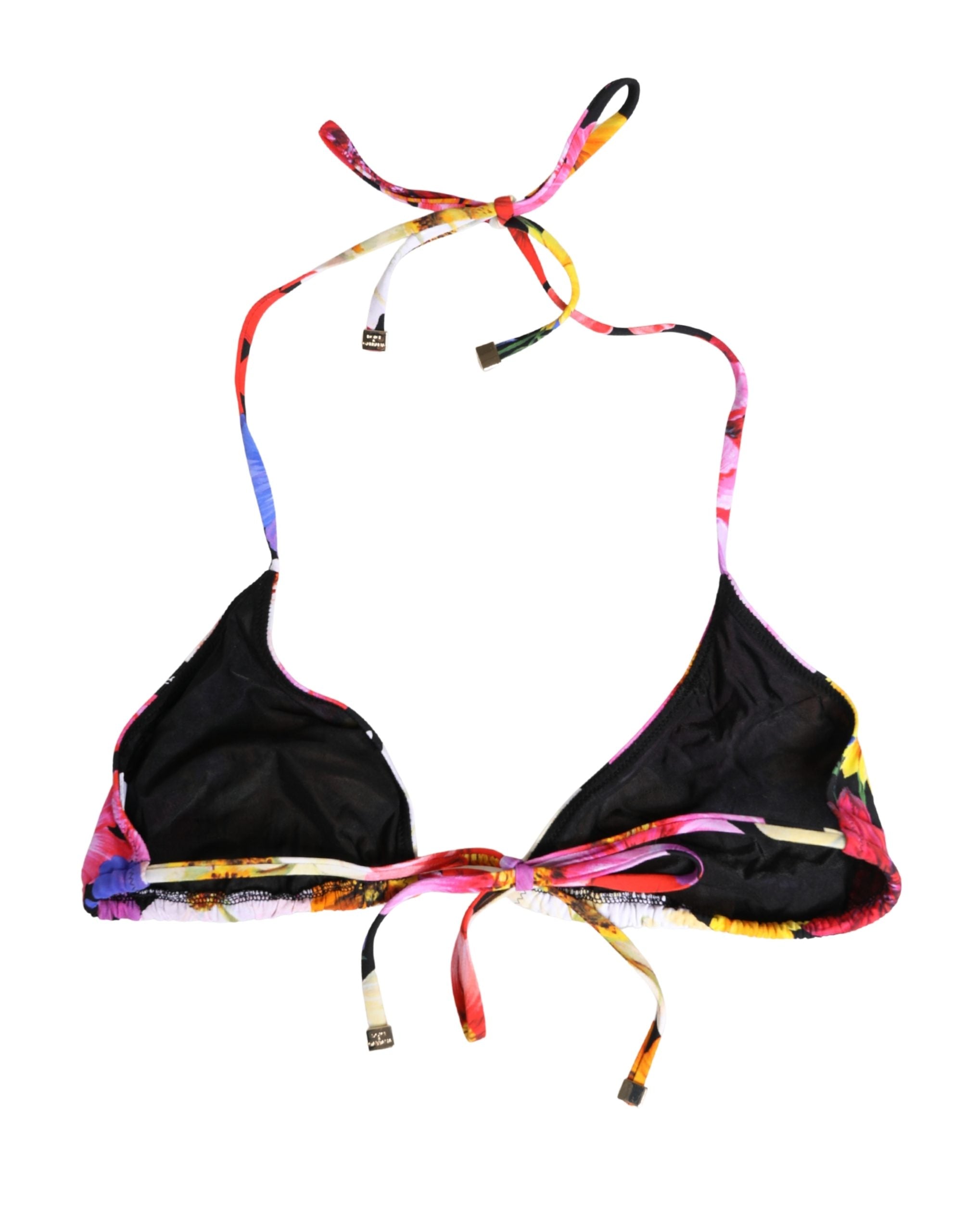 Floral Print Halter Bikini Top — Black
