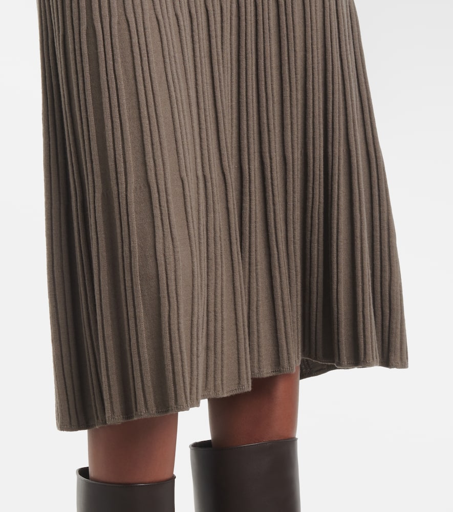 Ribbed-knit pleated wool midi dress