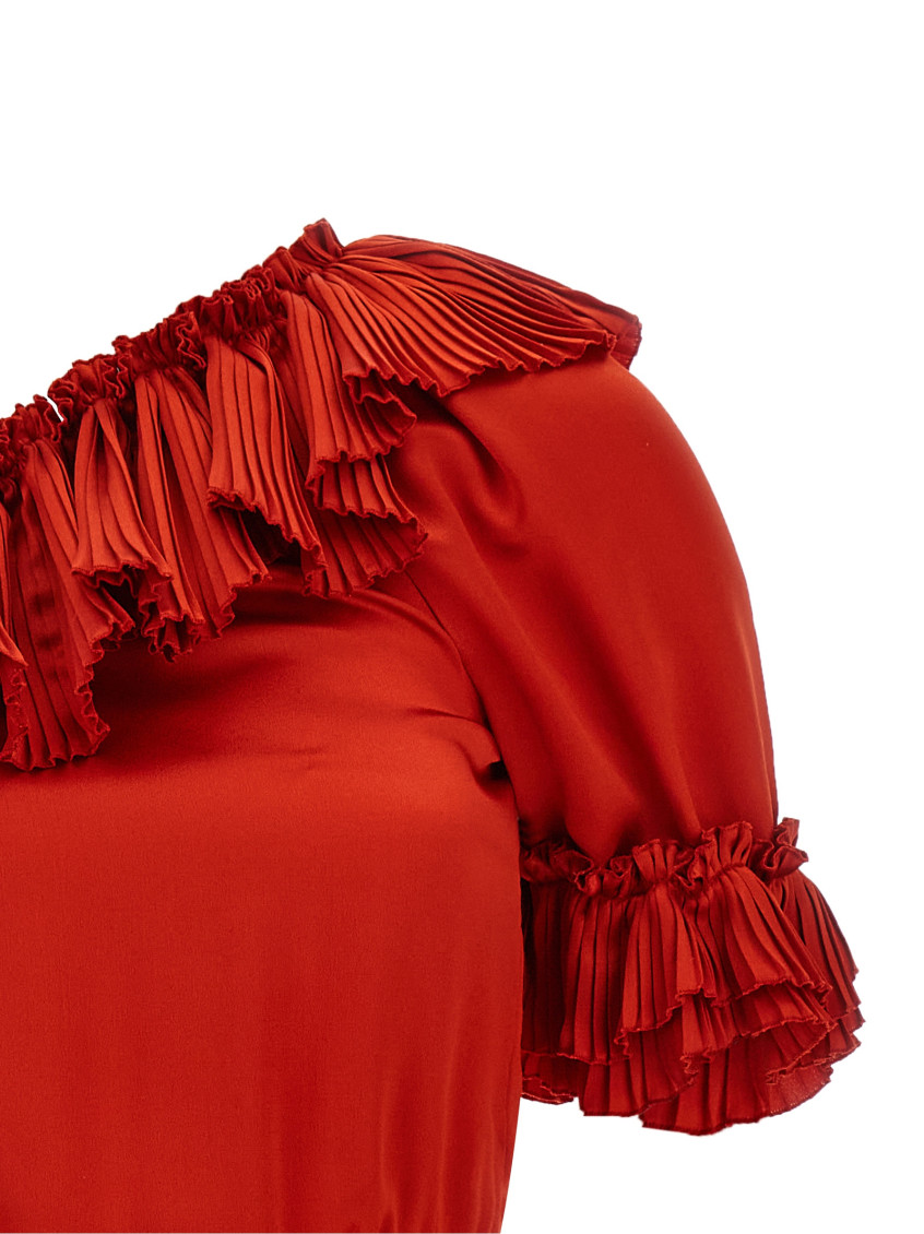 Saint Laurent - silk dress one shoulder ruffle pleated