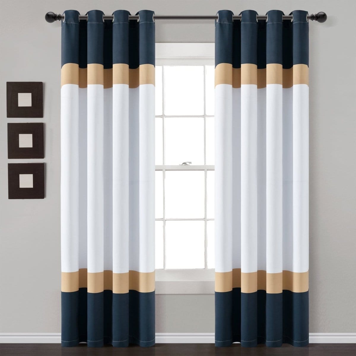"Alexander Color Block Light Filtering Window Curtain Panel Set