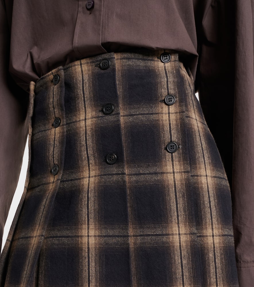 Plaid pleated cotton midi skirt