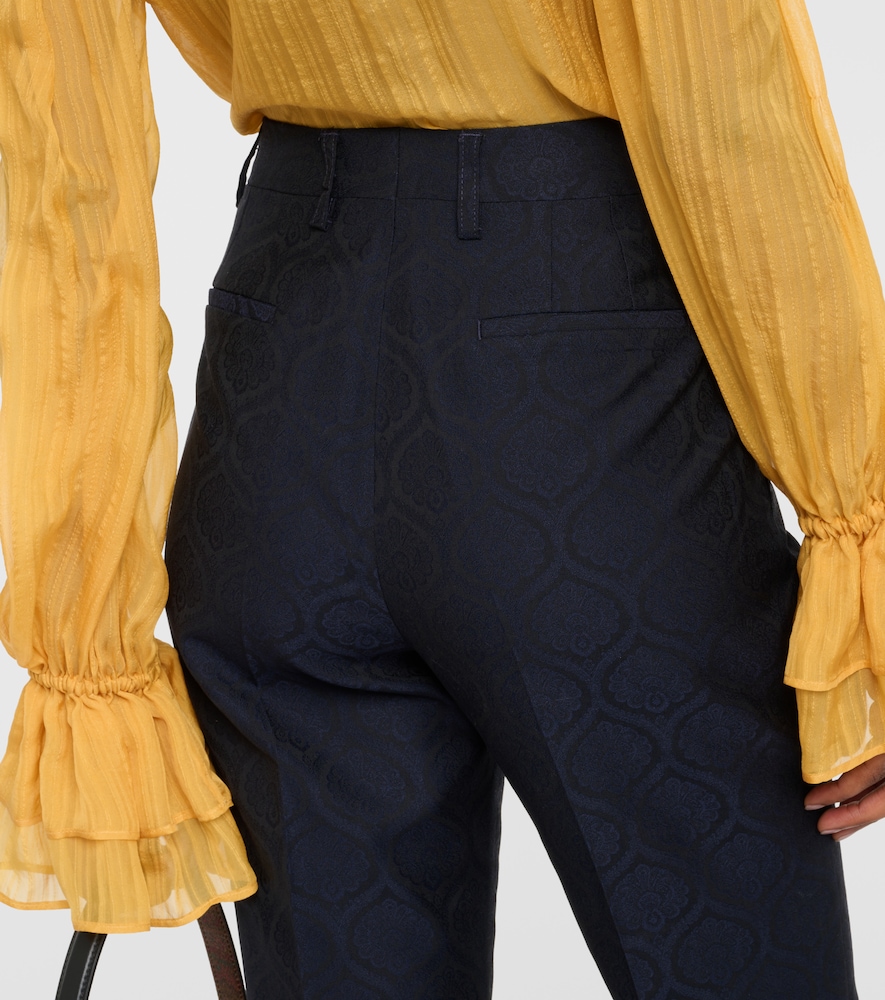 Printed cotton-blend jacquard slim pants