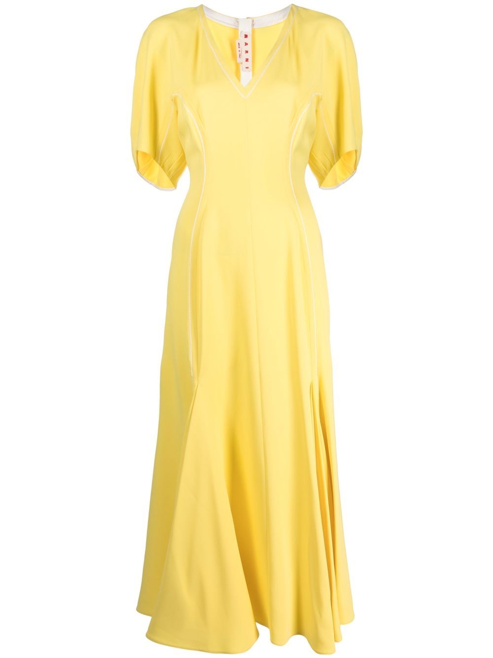 V-neck flared midi dress - Yellow