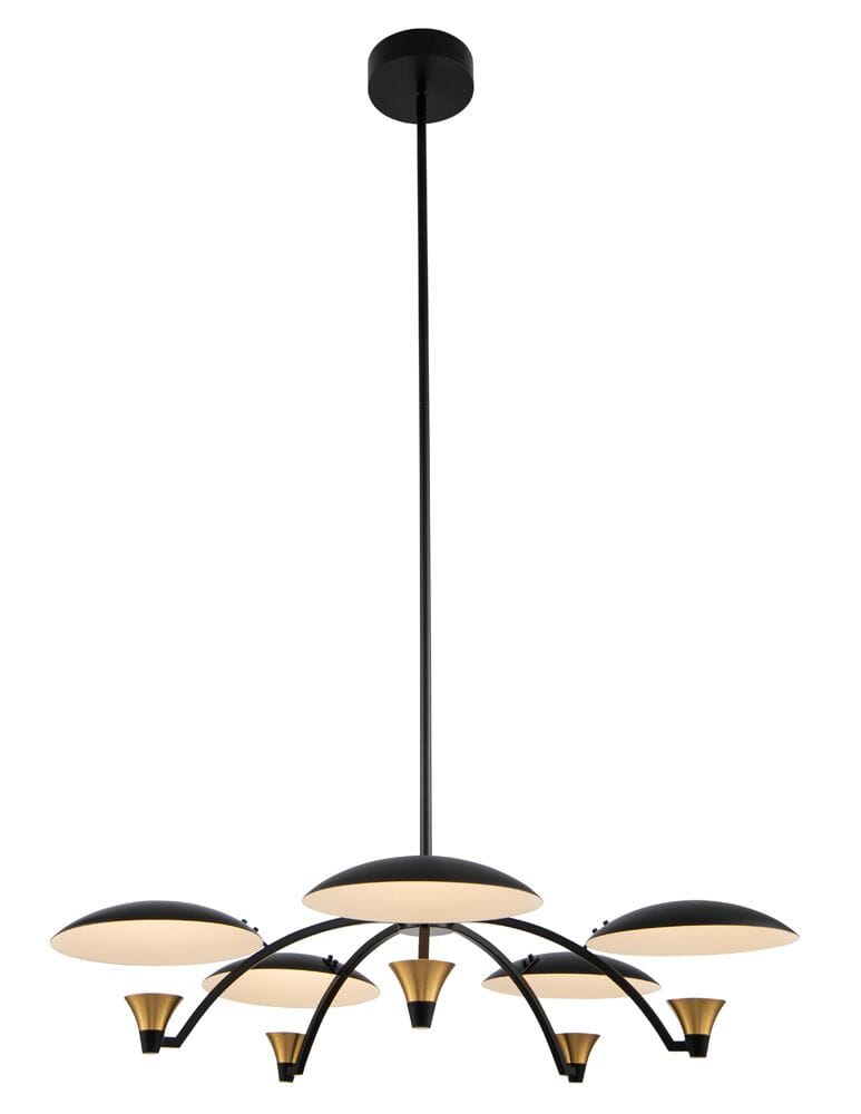 Kalco Redding Chandelier in Matte Black with White and Brass Accent - 513671BWB