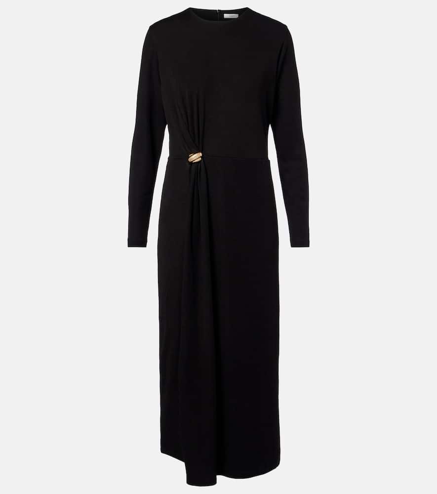 Draped wool-blend midi dress